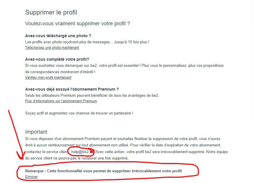 supprimer le compte be2